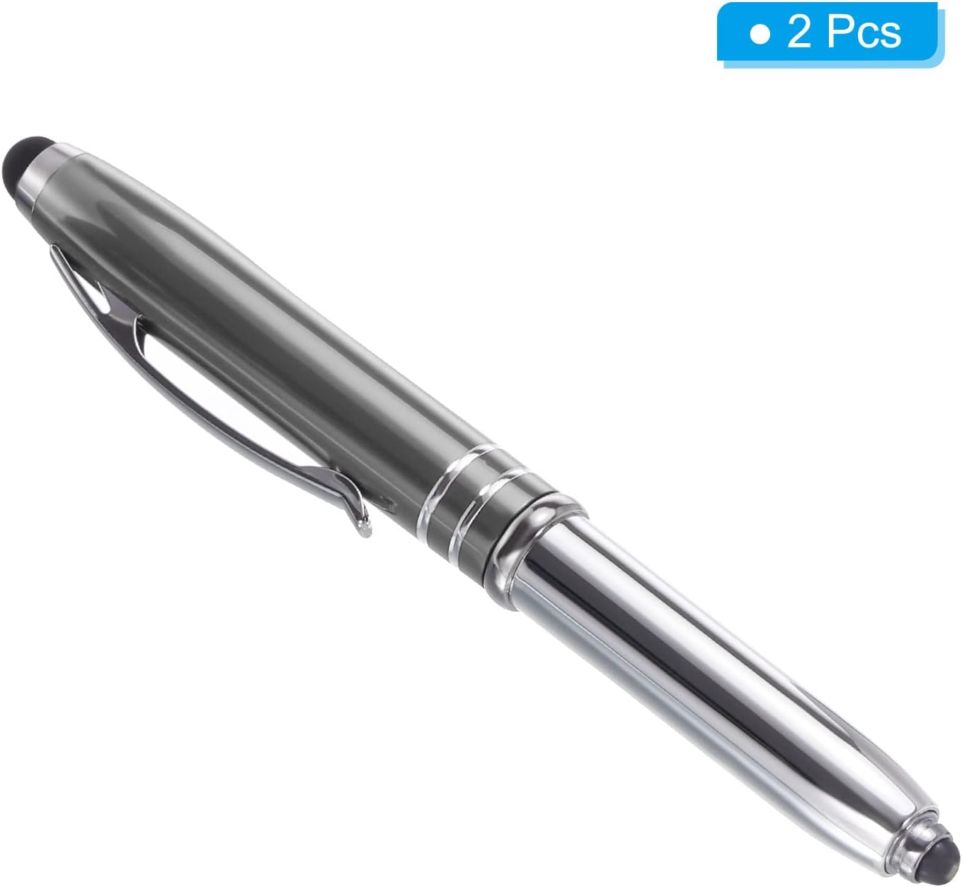 PATIKIL 2 Pack Ballpoint Pen with Stylus Tip and LED Flashlight, 1.0mm Medium Point, Black Ink, Gray