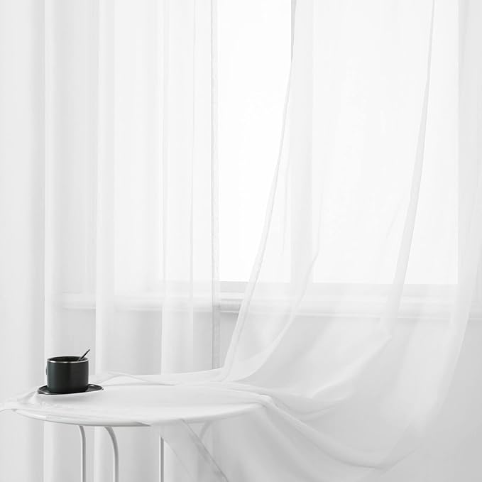 DUALIFE White Sheer Curtains 63 Inch Length for Bedroom 2 Panels Set Grommet Top Window Voile Drapes Semi Sheer Vertical Curtains for Living Room Kids Room Nursery 52x63 Inches Long