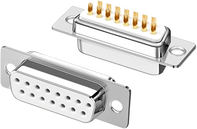 10PCS DB15 RS232 Serial D-SUB Solder Cup Connectors, Gold Plated Joints RS232 Serial Port 15Pin D Sub Couplers(Male x 5, Female x 5)