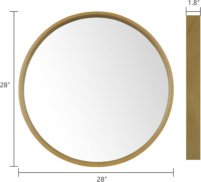 WallBeyond Round Mirror with Wood Frame, 28" Circle Modern Decoration Large Home Decor Mirror for Bathroom Living Room Bedroom Entryway (28" Diameter, Natural Wood)