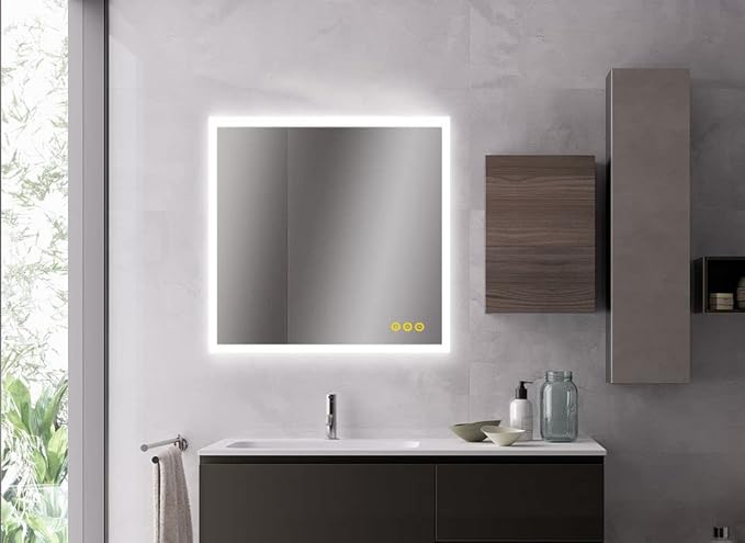 36x36 Inch LED Bathroom Mirror - 3 Colors, Dimmable, Anti-Fog, Wall Mounted Smart Vanity Mirror