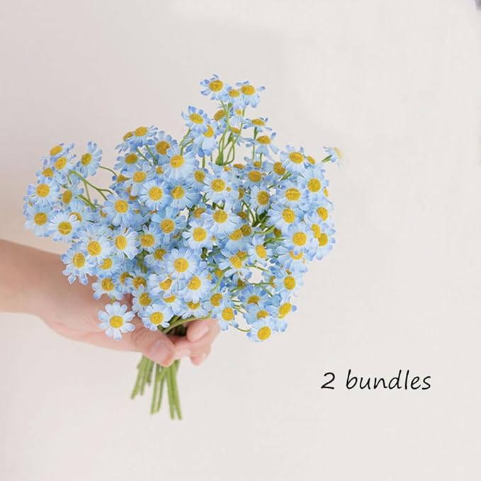 Small Blue Daisy Flowers Artificial,2 Bouquet/12Pcs 10 Inch Fake Daisies,Spring Wild Flower for Party Decor (Blue)