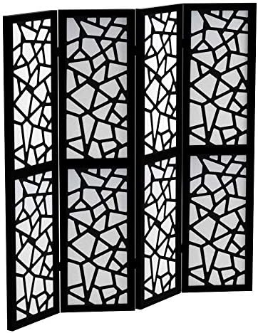 Roundhill Furniture Giyano 4 Panel Screen Room Divider, 70"W x 70"H, Black