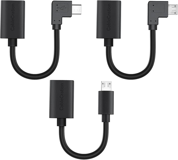 CableCreation [3 Pack] Short Micro USB OTG Cable, Micro USB to USB Female OTG Cable On The Go Adapter, Assorted by Straight, Left, Right Angle Works with Flash Drive Mouse, Keyboard, 6 Inch Black