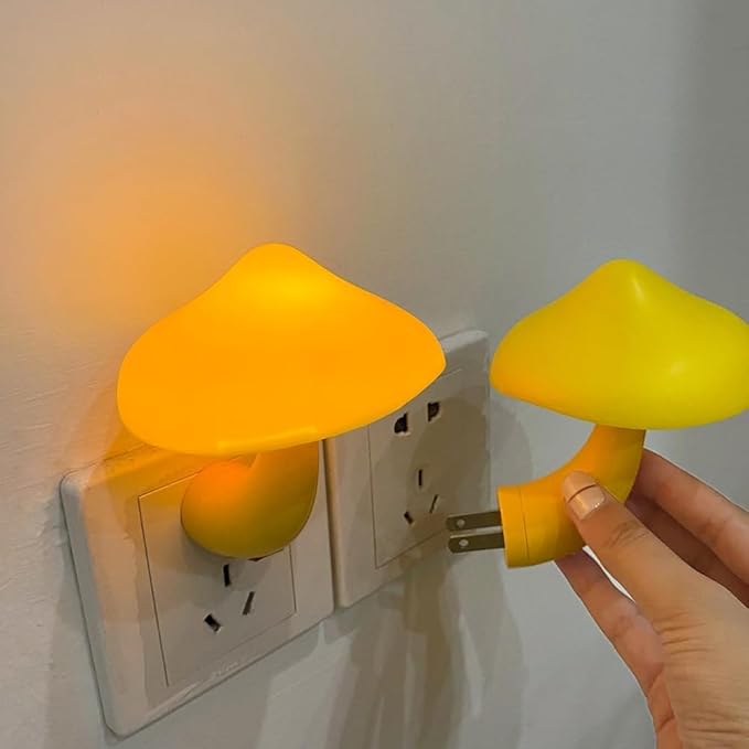 Night Lights Plug into Wall - 2-Pack Sensor LED Mushroom Light, Cute Energy Saving Mushroom Lamp for Kids Adults Living Room Bedroom Kitchen, Bathroom Toilet, Stairs, Hallway Corridor, Warm Yellow