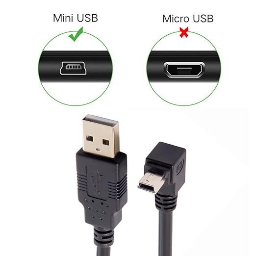 NFHK Mini USB B Type 5pin Male UP Angled 90 Degree to USB 2.0 Male Data Cable 5 Meters with EMI Ferrite Core 50cm