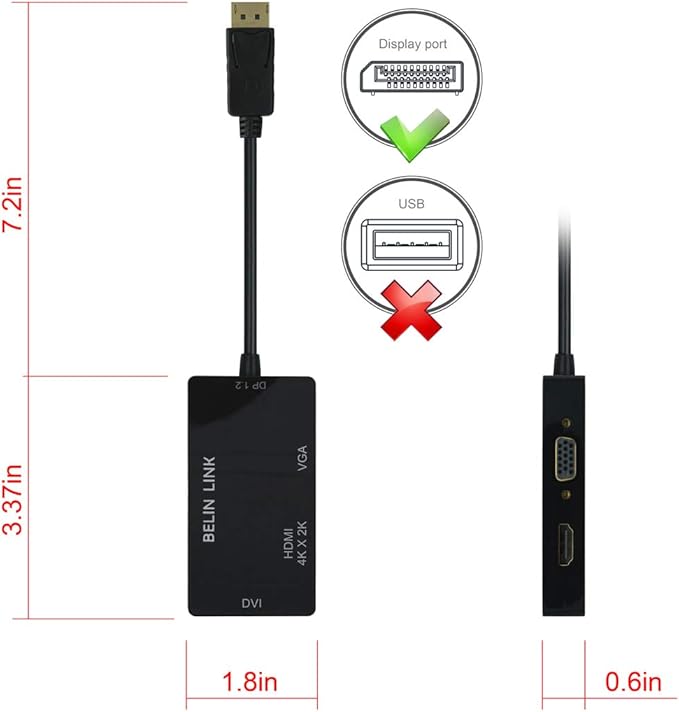 100 Pack DP to HDMI VGA DVI Adapter Displayport to HDMI 4K Adapter 3 in 1 Display Port to HDMI VGA DVI
