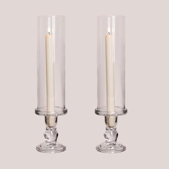 Hurricane Candle Holder Glass Taper Hurricane Clear Tall Candlestick Candles Holders Table Centerpiece Wedding Party Dining Event Home Decor (2)
