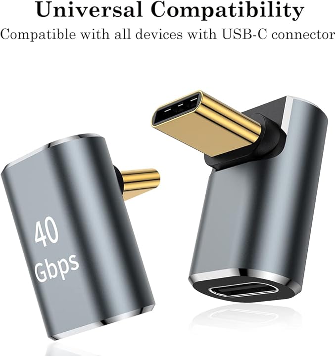 AuviPal USB C 90 Degree Adapter (2 Pack), Up and Down Right Angle L Shape USB Type C Male to Female Connector for Steam Deck, ROG Ally, MacBook, Tablet, Phone and More - Space Gray