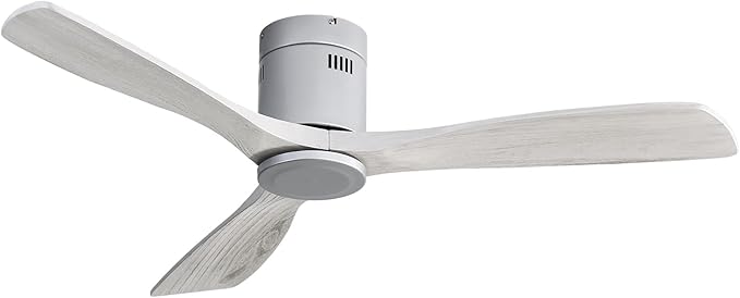 Sofucor Ceiling Fan, 52 Inch, Low Profile, DC, 3 Carved Wood Blades, Flush Mount, Noiseless, Reversible Motor, Remote Control, Without Light, Silver+Grey