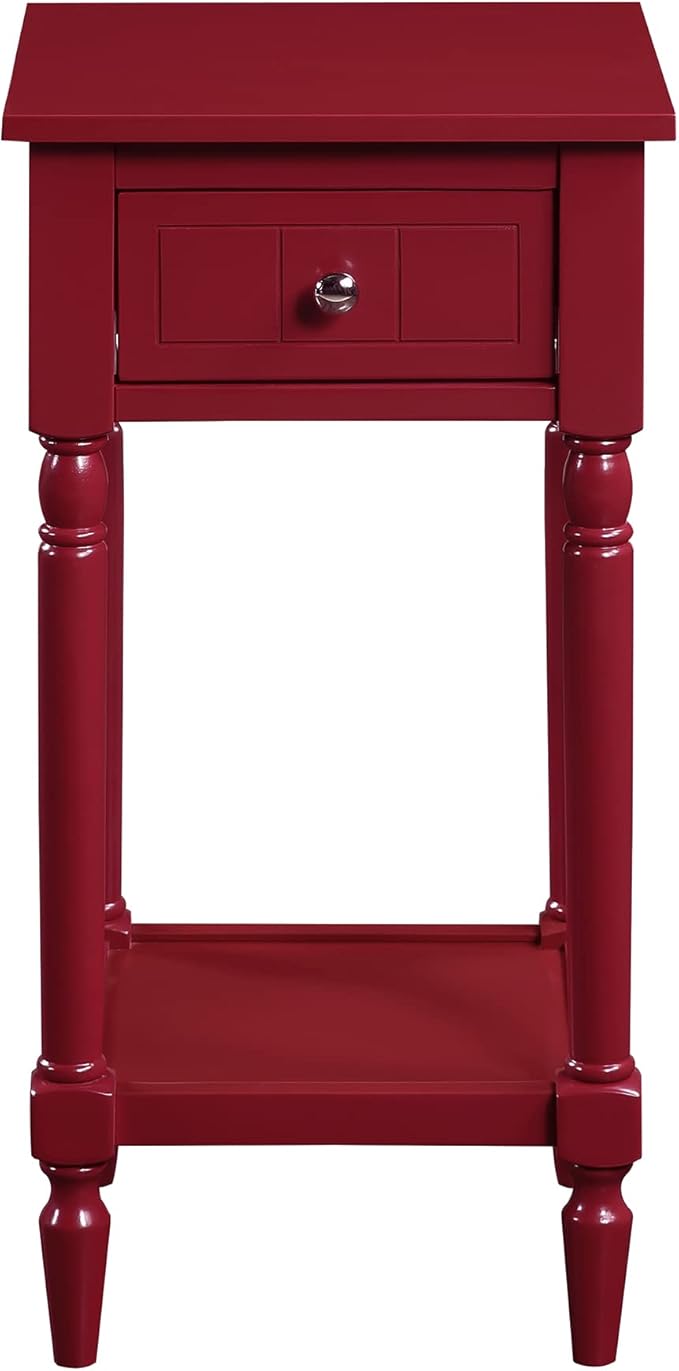 Convenience Concepts French Country Khloe 1 Drawer Accent End Table 14" - Traditional Farmhouse Side Table with Storage Drawer and Shelf for Living Room, Cranberry Red