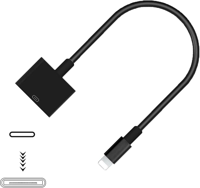 rosyclo Lightning to 30-Pin Adapter, MFi Certified 8-Pin Male to 30 Pin Female Output Cable Converter Charging Cord Connector Compatible iPhone 12/11/X/8/7/6/5/iPad/iPod Black (No Audio)