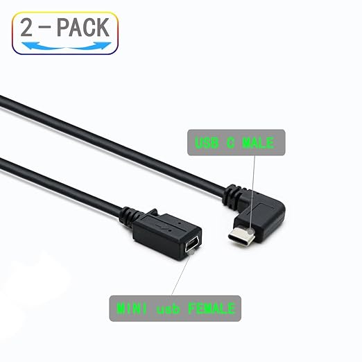 2-Pack 90 Degree USB Type C Male to Mini USB femlae Cable,USB 3.1 Male to Mini 5-Pin B USB Female Adapter for Laptop Adapter Converter for Laptop
