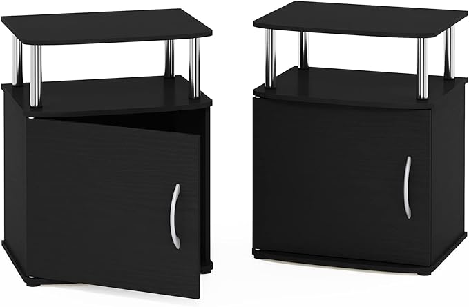 Furinno Jaya End Side Sofa Table/Nightstand with Door, 2-Pack, Americano/Chrome