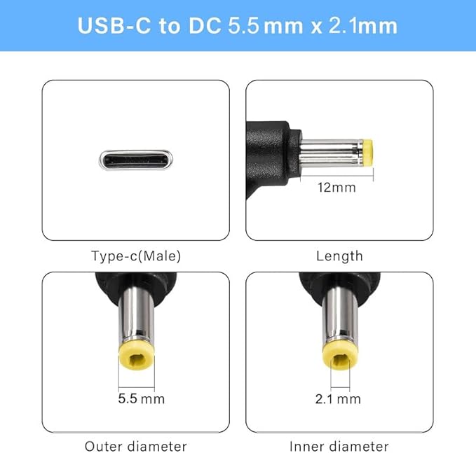 USB C to 5.5x2.1 mm Adapter, Artilits 12V USB C DC Adapter 5.5 x 2.1mm Made for Power Bank, LED Desk Lamp, Small Fan, Starlink Mini, Foldable Solar