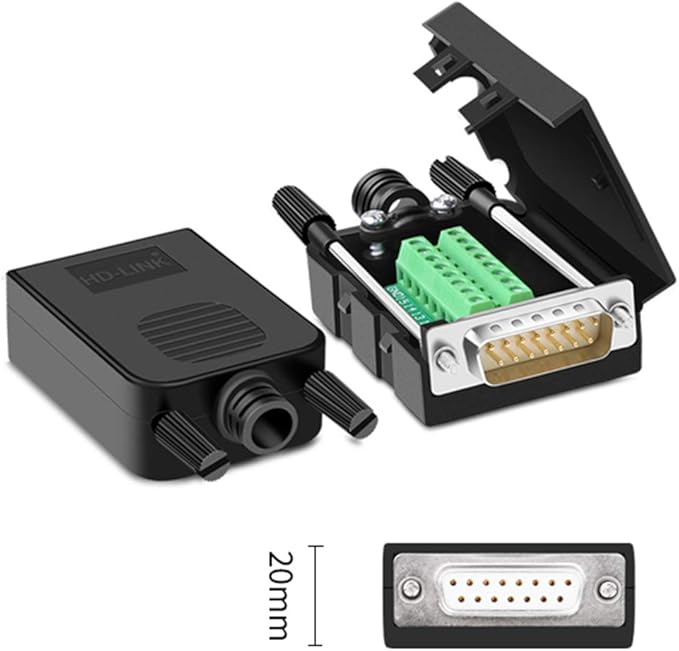 DB15 Solderless Serial to 15-pin Port Terminal Adapter Connector Breakout Board with Case Long Bolts Nuts (Male+Female)
