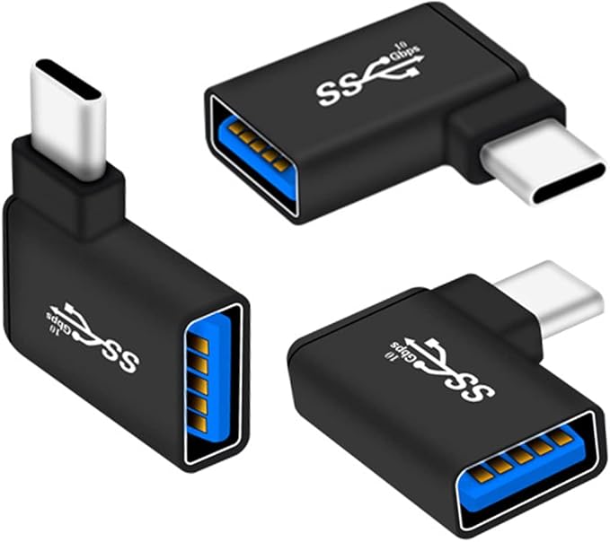 USB C to USB 3.0 Adapter 90 Degree (3 Pack), USB-A 3.0 Female to USB-C 3.1 Male Right Angle OTG Adapter Compatible with MacBook Pro, iPhone 17/16/15, iPad, Samsung Galaxy, Type-C Phones, Laptops