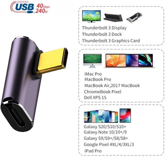 chenyang USB C Connector,USB4 Type C Male to Female 240W Power 40Gbps Data 8K Video Adapter Low Profile Angled for NS Phone Laptop