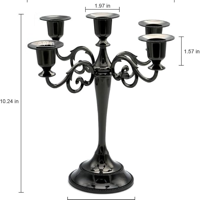 Black Candelabra Candle Holders for Pillar Candles 10.6 inch Tall, 5 Candle Candlestick Holder for 1/2-1 inch Taper Candles Halloween Candelabra Decoration Easy Assembly (Black)