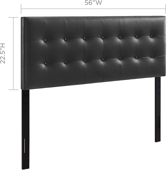 Modway Emily Button Tufted Faux Leather Upholstered Full Headboard in Black