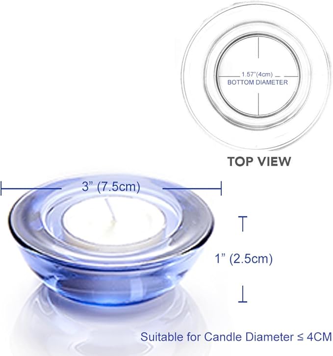 Blue Tealight Candle Holders - Set of 12, Round Chunky Glass Candle Holder, 3" Diameter - CH01 - Water Blue