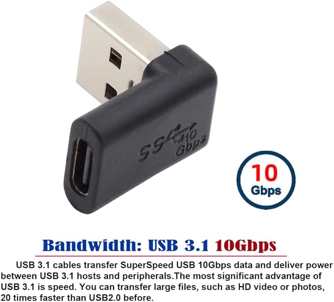 NFHK USB-C Type C Female 90 Degree Up Angled to USB 3.0 A Male Data Adapter for Laptop Desktop