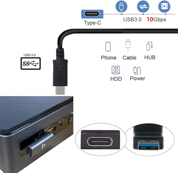 NFHK USB-C Type C Female Low Profile 90 Degree Left Angled to USB 3.0 A Male Data Adapter for Laptop Desktop