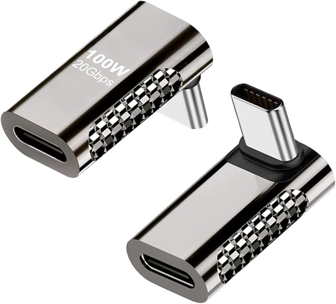 2 pcs USB-C Male to USB-C Female Adapter, 100W 20Gbps Data Transfer USB Type C PD Extender，Suitable for Laptop Charging, Mobile Phone, Tablet Data Transmission (Right Angle)