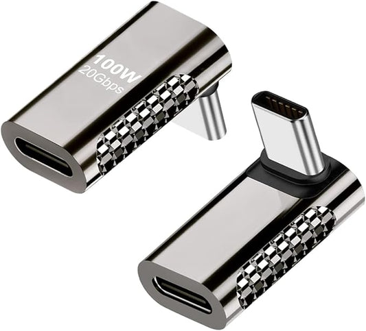 2 pcs USB-C Male to USB-C Female Adapter, 100W 20Gbps Data Transfer USB Type C PD Extender，Suitable for Laptop Charging, Mobile Phone, Tablet Data Transmission (Right Angle)