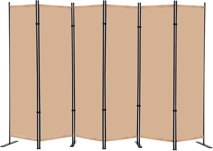 RANTILA 6 Panel Room Divider, 6 FT Folding Privacy Screen with Wide Feet, Freestanding Partition for Room Separation, Portable Room Divider Panel, 133" W x 71" H, Beige