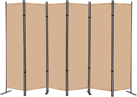 RANTILA 6 Panel Room Divider, 6 FT Folding Privacy Screen with Wide Feet, Freestanding Partition for Room Separation, Portable Room Divider Panel, 133" W x 71" H, Beige