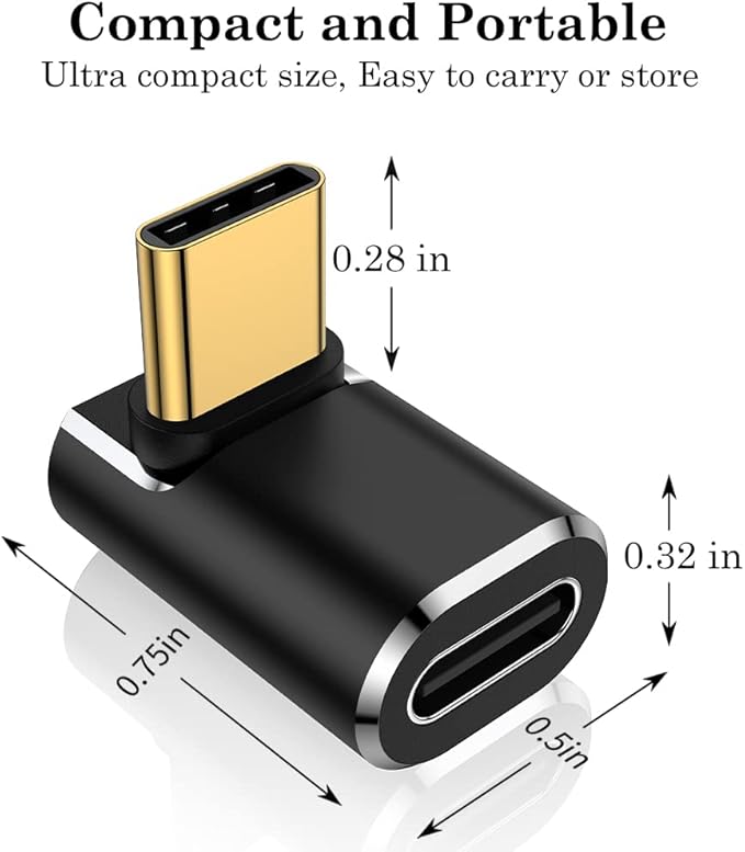 AuviPal USB C 90 Degree Adapter (2 Pack), Up and Down Right Angle L Shape USB Type C Male to Female Connector for Steam Deck, ROG Ally, MacBook, Tablet, Phone and More - Black