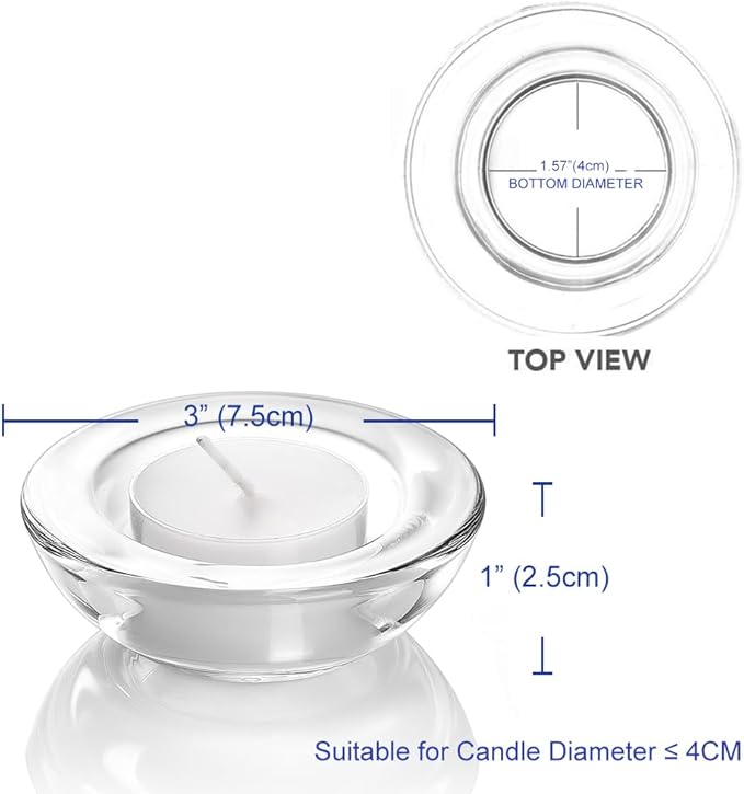 Clear Tealight Candle Holders - Set of 12, Round Chunky Glass Candle Holder, 3" Diameter - CH01 - Clear