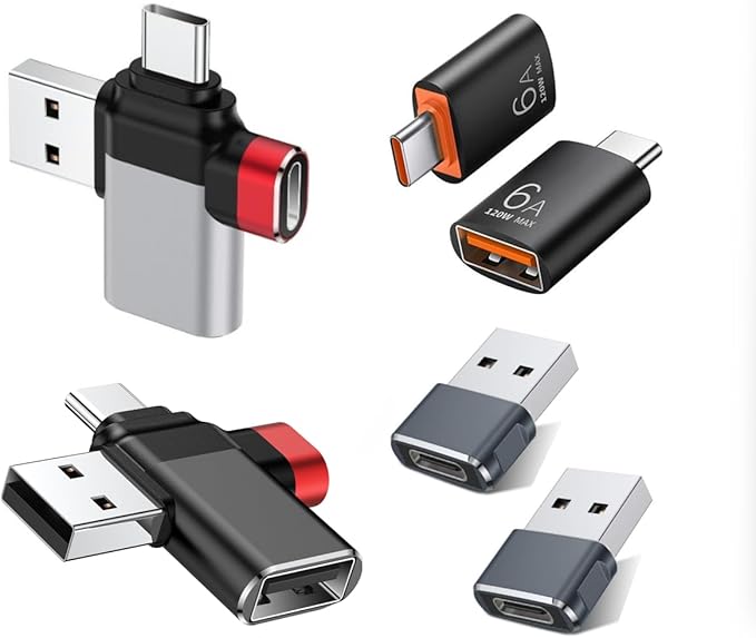 USB to USB C Adapter, USB C to A Adapter, USB a to c adapters for iPhone 17 16 15,MacBook Pro,Mac,iPad Air,Thunderbolt 4 3 Converter, 2 in 1 USB OTG Adapter (6-Pack)