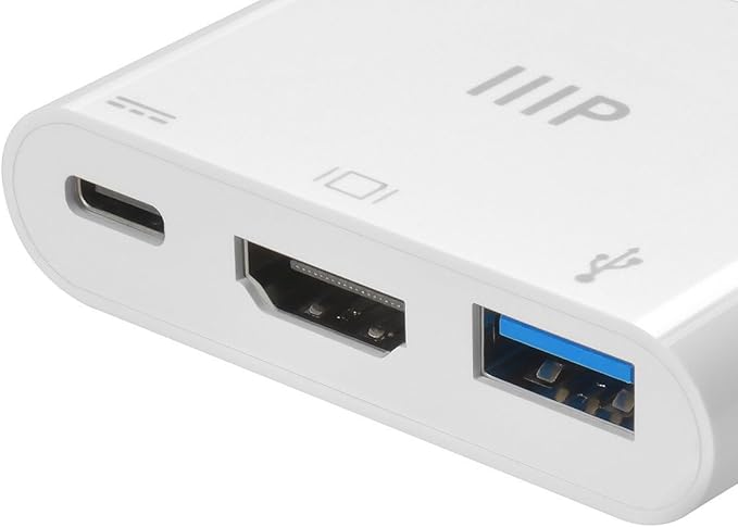 Monoprice 3-in-1 USB-C to HDMI Multiport Adapter - Compact and Portable, True Plug-n-Play, Compatible with USB C Laptops and Other Type C Devices, Supports Windows and MacOS, for Home and Office