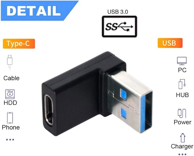 NFHK USB-C Type C Female 90 Degree Down Angled to USB 3.0 A Male Data Adapter for Laptop Desktop