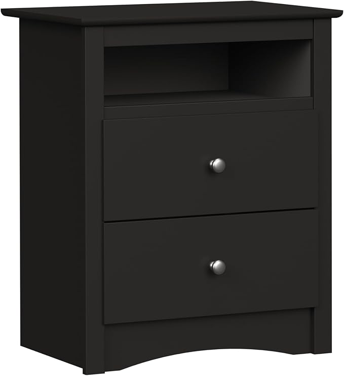 Prepac Sonoma 2 Drawer Nightstand: Elegant Bedroom Furniture, Bedside Table with Open Shelf, 23.25"W x 16"D x 28"H, Black
