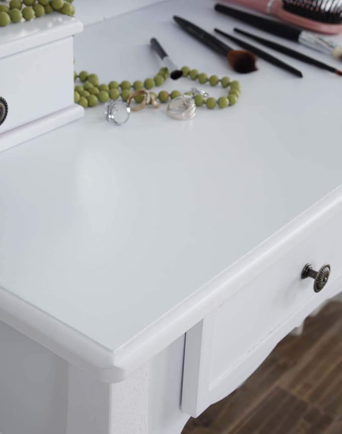 Roundhill Furniture Sanlo Wooden Vanity | Make Up Table and Stool Set | White