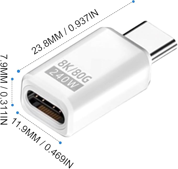 Danfetsoy 80Gbps USB C Extender Adapter, 240W USB Type C Extension Adapter, White Type C Male to Female Extender Thunderbolt 5 Connector 8K@60Hz Video for MacBook, Laptop, Tablet (2pack)