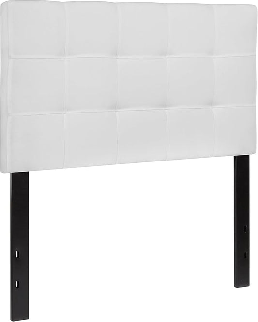 Flash Furniture Bedford Box Stitch Tufted Upholstered Twin Size Headboard in White Fabric