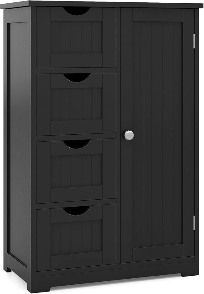 Giantex Bathroom Storage Cabinet with Drawers - 4 Drawer Storage Organizer w/Cupboard, Adjustable Shelf, Anti-Toppling Device, Entryway Storage Unit Console Table, Bathroom Floor Cabinet (Black)