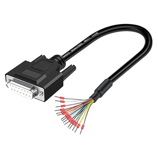 DB15 Female Solderless Breakout Connector with 5Ft 26AWG Replacement Cable, Plastic Shell RS232 D-SUB Serial to 15-Pin Port Terminal Female Adapter Connector Breakout Board
