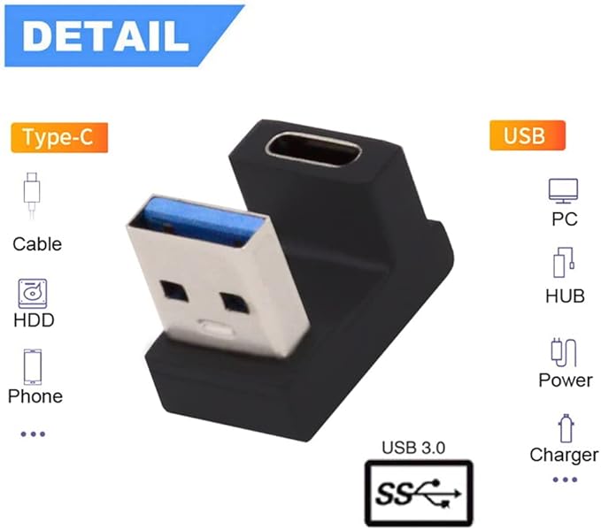 NFHK USB-C Type C Female Opposite U Shape Back Angled to USB 3.0 A Male Data Adapter for Laptop Desktop