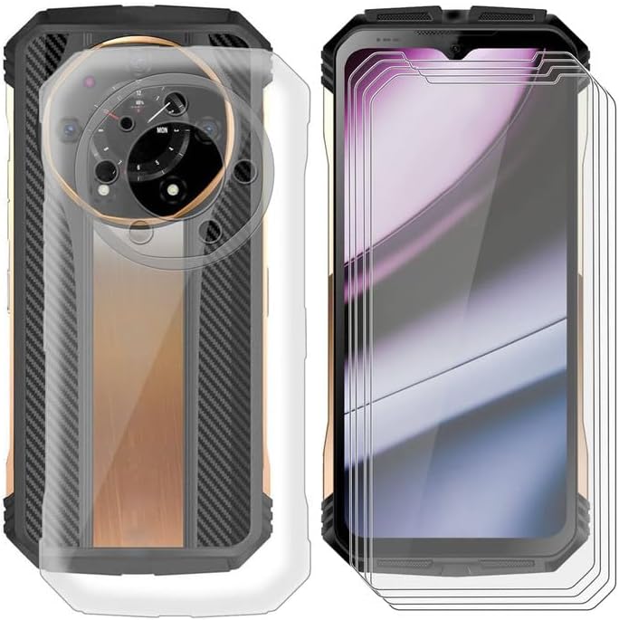 Doogee S110 (6.58") 4 Pack Tempered Glass Screen Protector & Clear Soft Silicone TPU Bumper Case - 9H Hardness