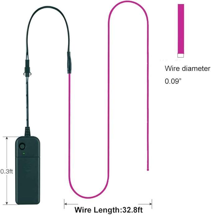 MaxLax EL Wire Purple, 32.8ft/10m Portable Battery Pack Neon Light Strip 360° Cuttable Glowing Rope Lights for Parties, Halloween, DIY Decoration