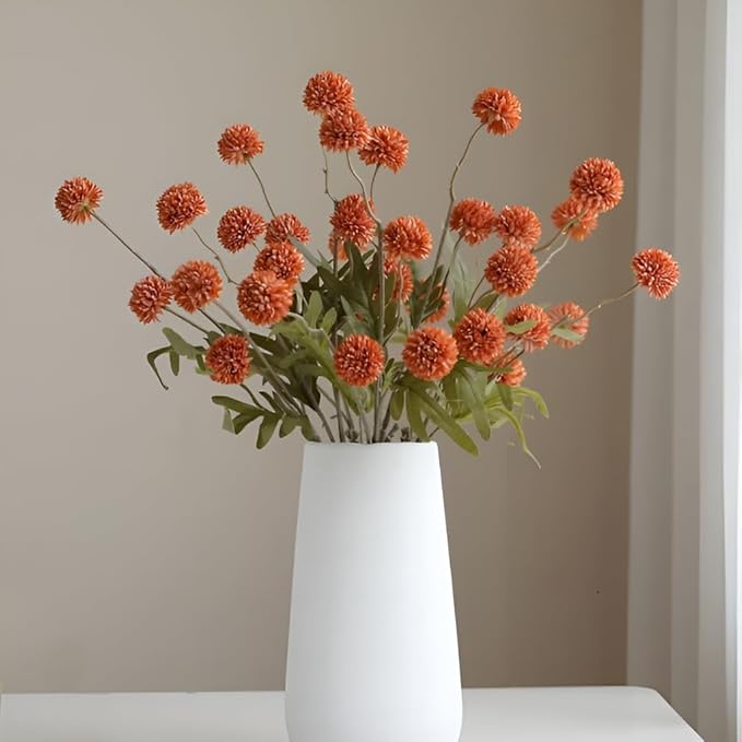 Artificial Flowers for Vases 20.5 Inch 10 Stems， Silk Dried Fake Mums Bouquet Indoor Faux Floral Arrangements for Decoration (Orange)