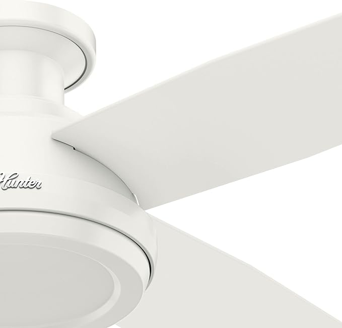 Hunter 52 inch Indoor Ceiling Fan No Light with Remote Control - White Modern Ceiling Fan without Light, Low Profile Mount, 4 Blades, For Bedroom, Living Room, or Kitchen - Dempsey 59248, Fresh White