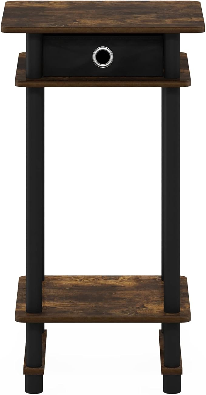 Furinno Turn-N-Tube Tall End Side Night Stand/Bedside Table with Bin Drawer, 1-Pack, Amber Pine/Black/Black