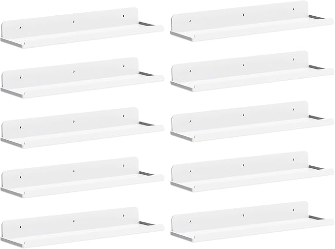 Lifewit Floating Shelves for Wall, 10 Pack White Acrylic Shelf 15" Room Decor for Bookcase/Vinyl Record Display/Photo/Picture in Bedroom, Living Room, Bathroom, Kitchen Storage and Organization