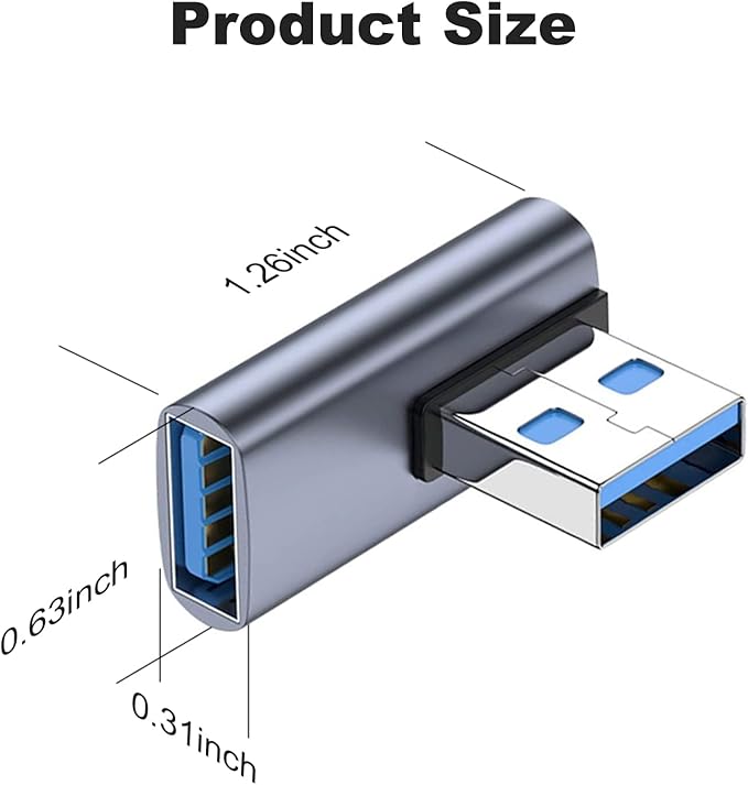 AreMe 90 Degree USB 3.1 Adapter 2 Pack, Left Angle USB A Male to Female Converter Extender for PC, Laptop, USB A Charger, Power Bank and More